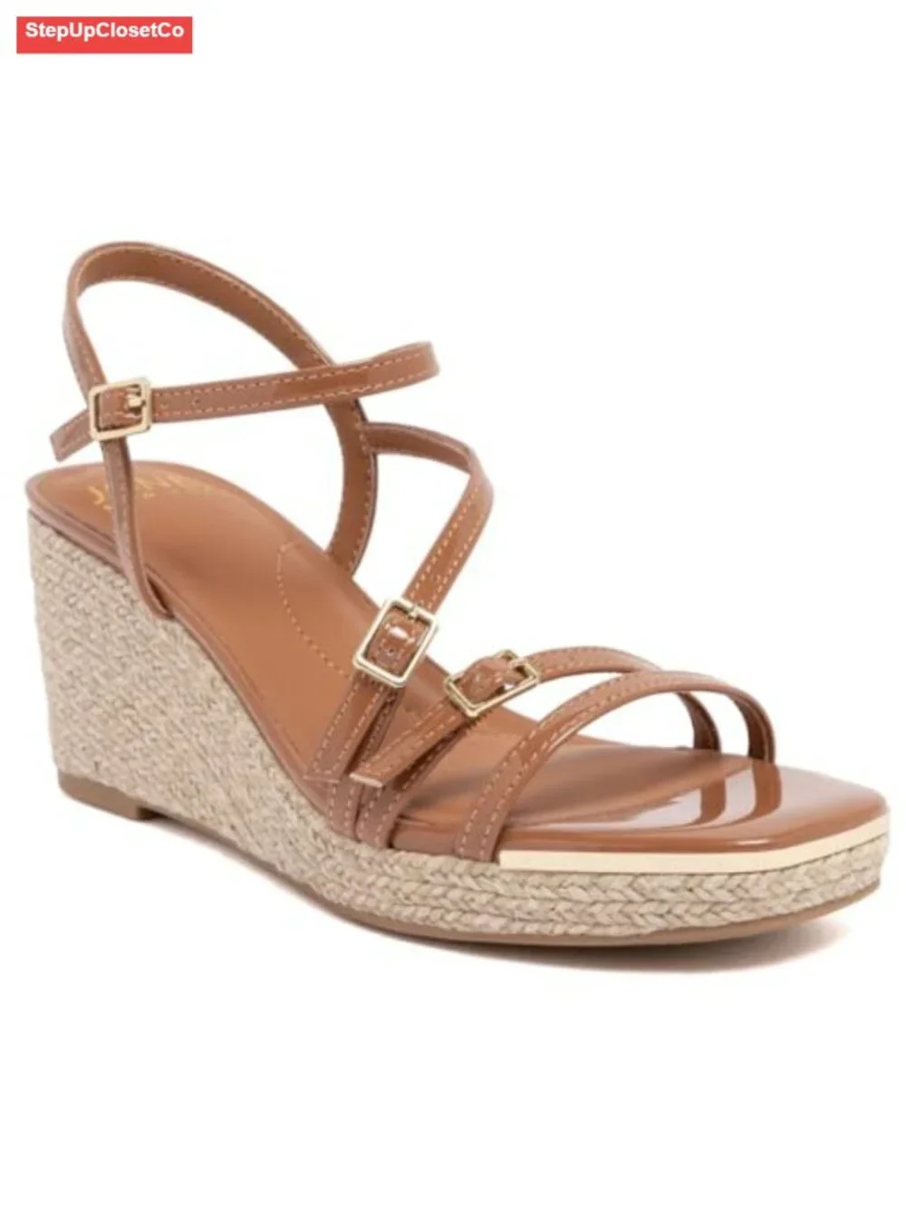 Strappy Espadrille Wedge Sandals with Jute Wrapped Sole and Adjustable Ankle